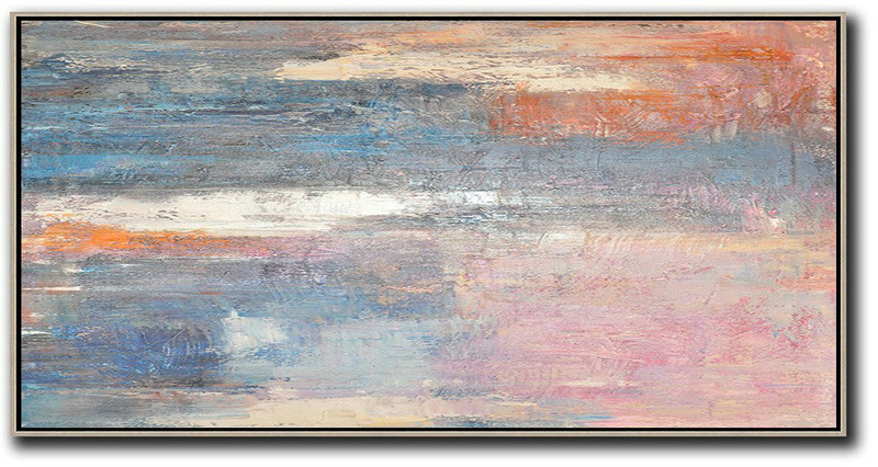 Extra Large Textured Painting On Canvas,Horizontal Palette Knife Contemporary Art,Large Wall Canvas,Pink,Blue,Grey,Earthy Yellow.etc